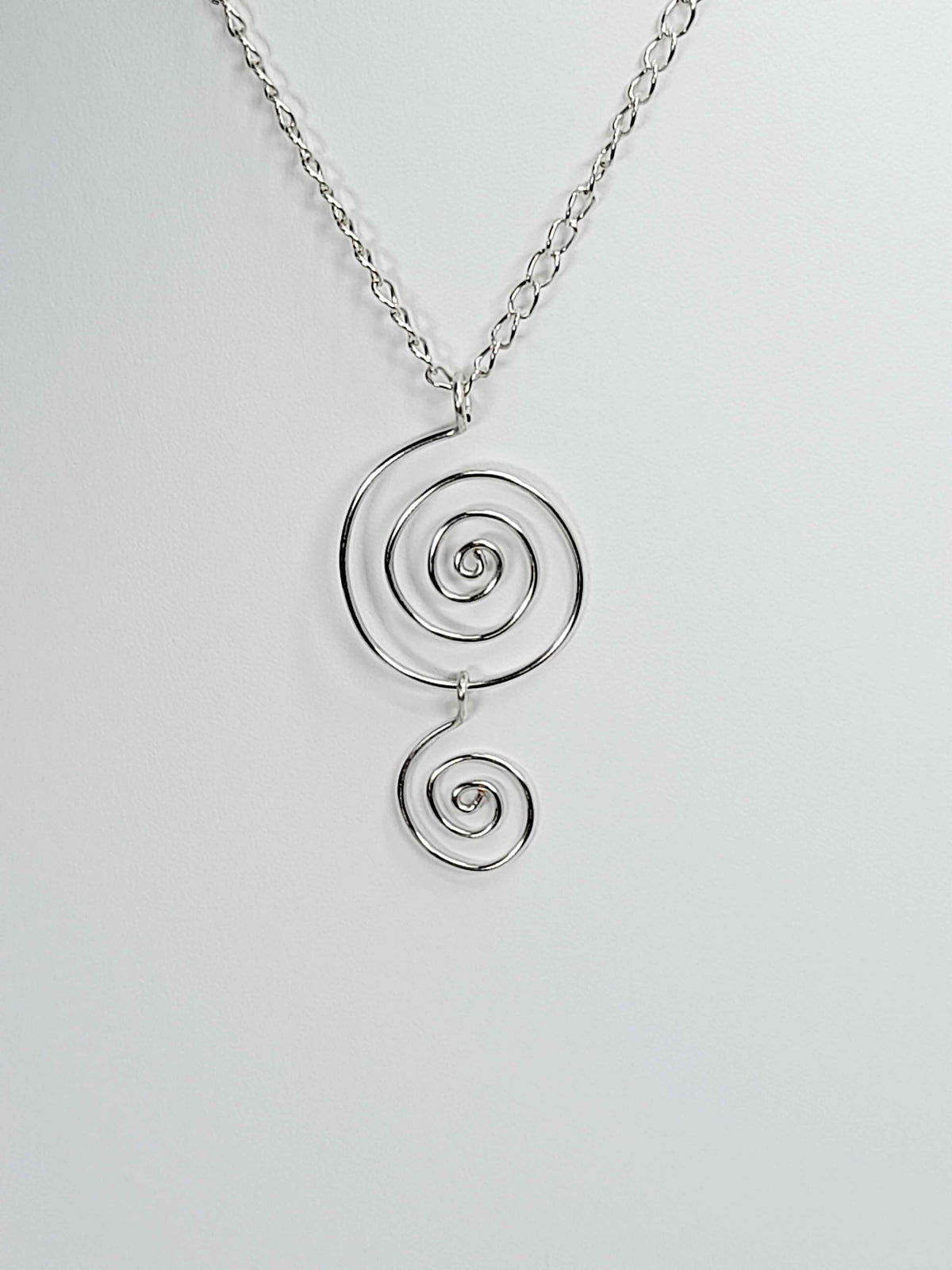 Handmade Silver Spiral Pendant Necklace, Lightweight Silver‑Plated Chain