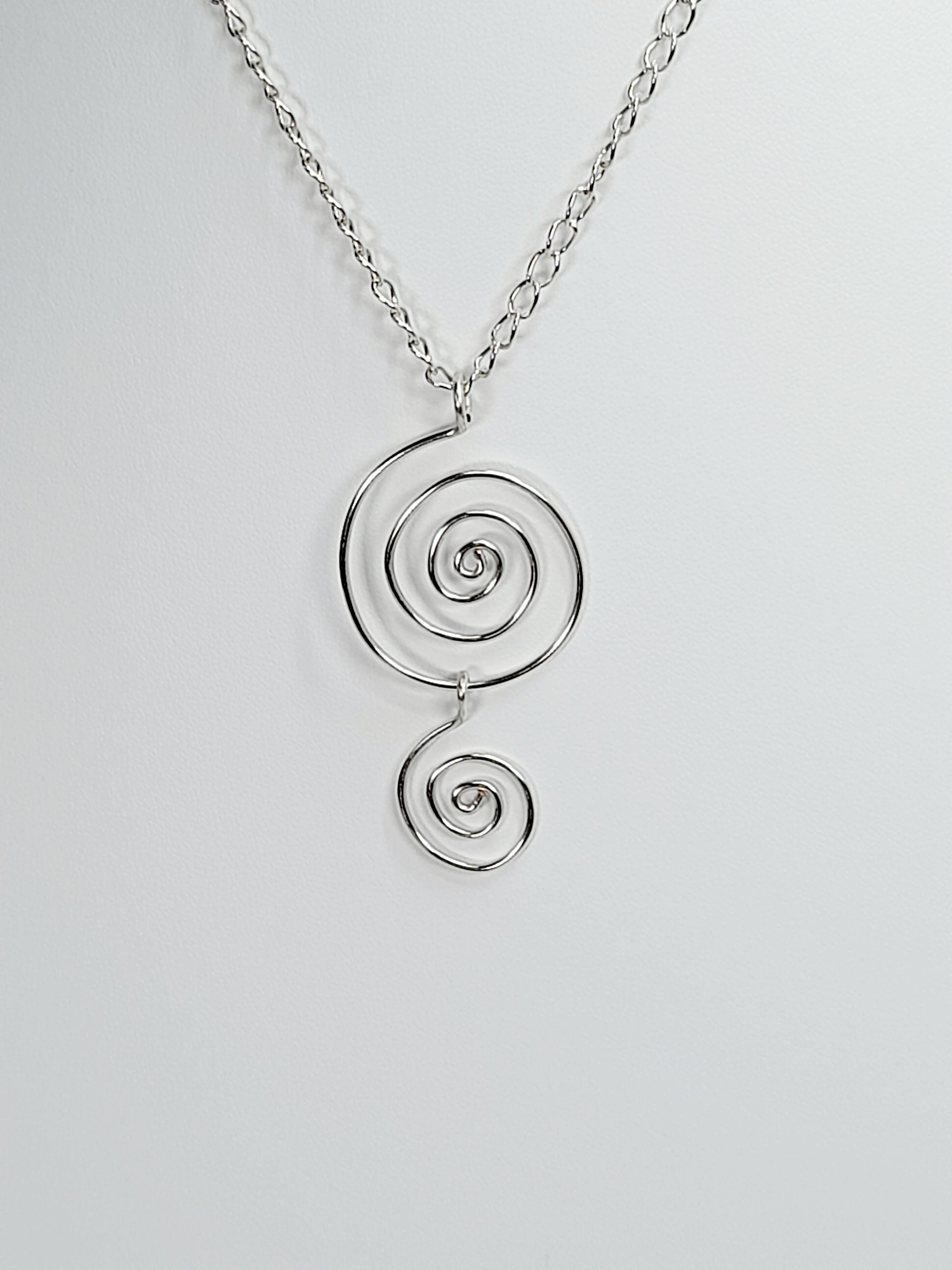 Handmade Silver Spiral Pendant Necklace, Lightweight Silver‑Plated Chain