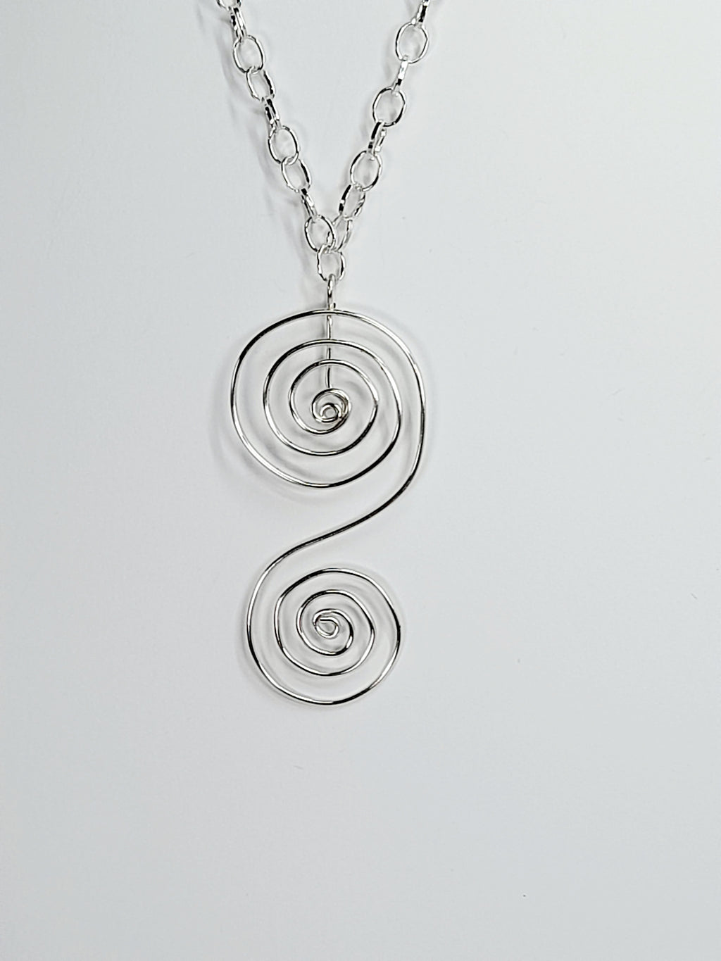 Handmade Silver Swirly Spiral Long Pendant Necklace, Lightweight Statement Design