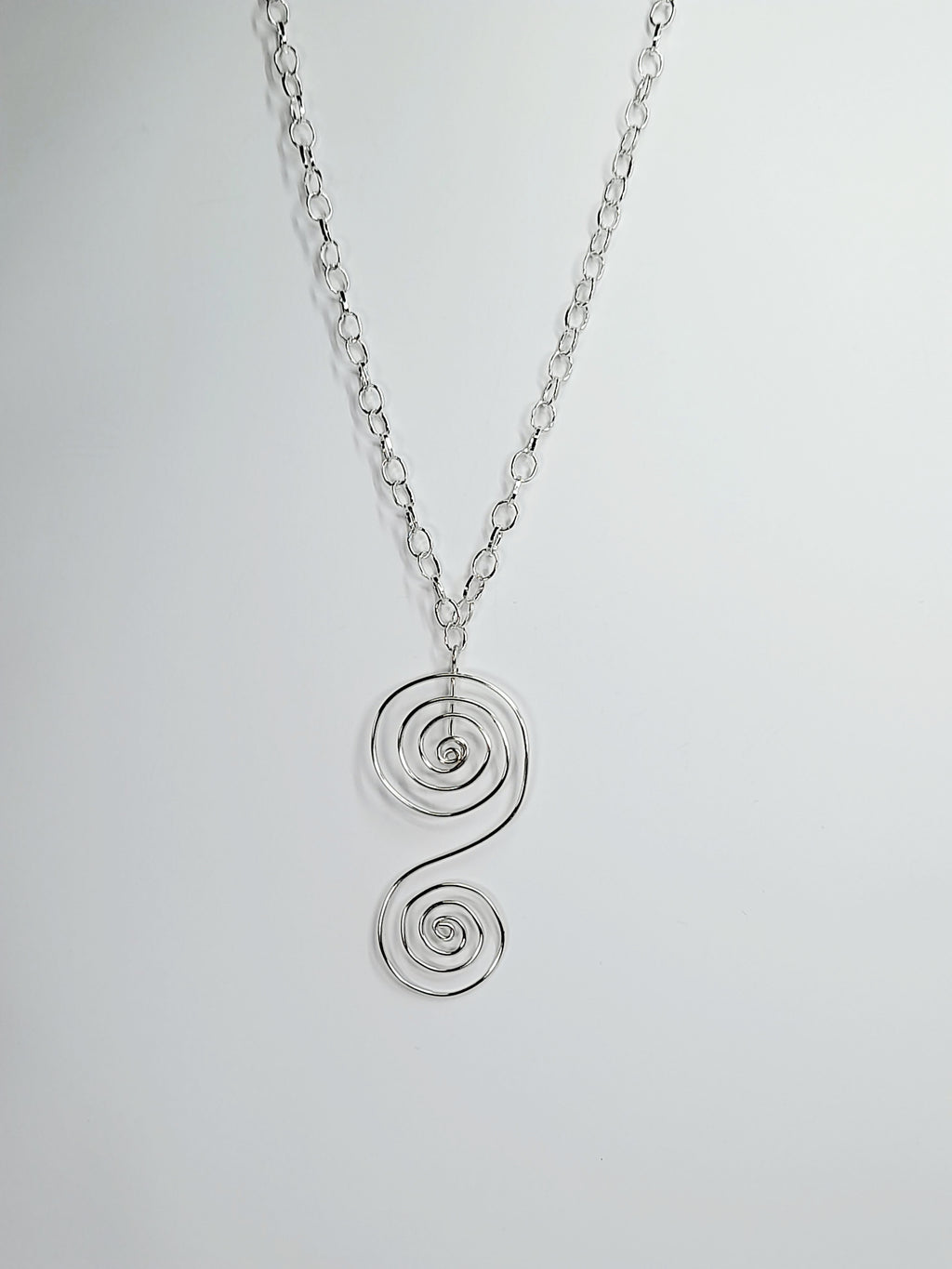 Handmade Silver Swirly Spiral Long Pendant Necklace, Lightweight Statement Design