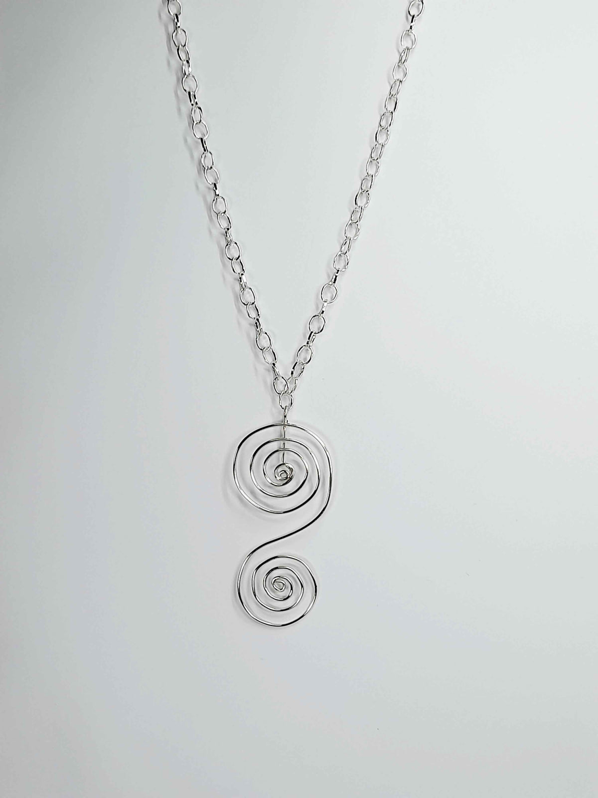 Handmade Silver Swirly Spiral Long Pendant Necklace, Lightweight Statement Design
