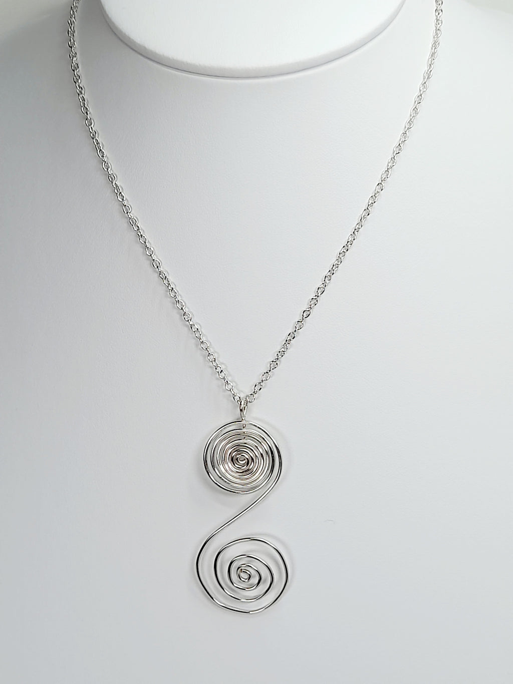 Handmade Silver Swirly Spiral Pendant Necklace, Lightweight Silver‑Plated Chain