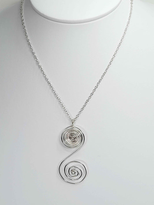 Handmade Silver Swirly Spiral Pendant Necklace, Lightweight Silver‑Plated Chain