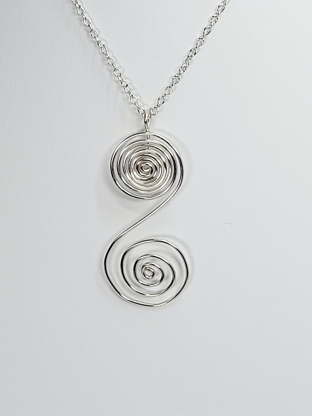 Handmade Silver Swirly Spiral Pendant Necklace, Lightweight Silver‑Plated Chain