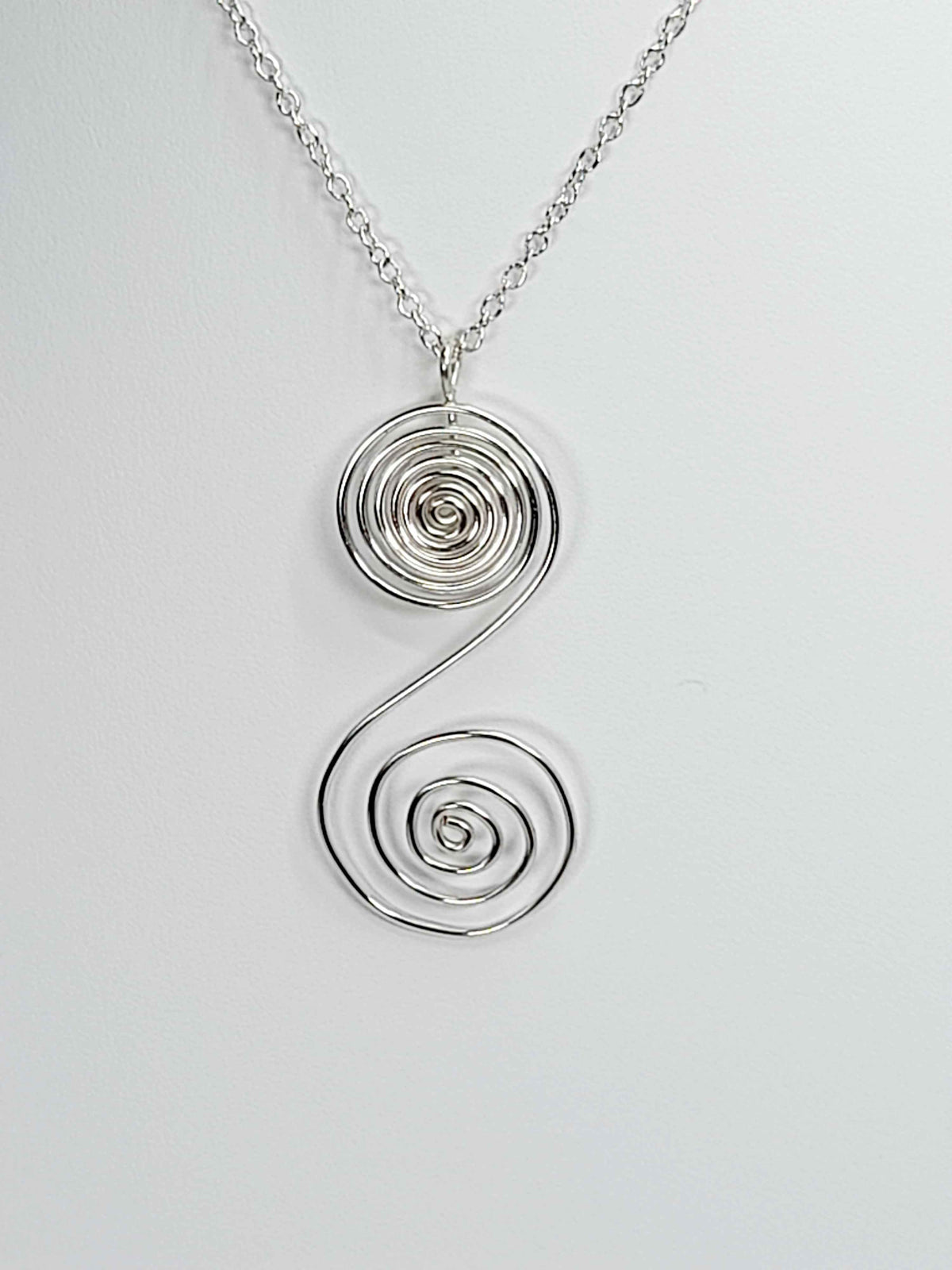 Handmade Silver Swirly Spiral Pendant Necklace, Lightweight Silver‑Plated Chain