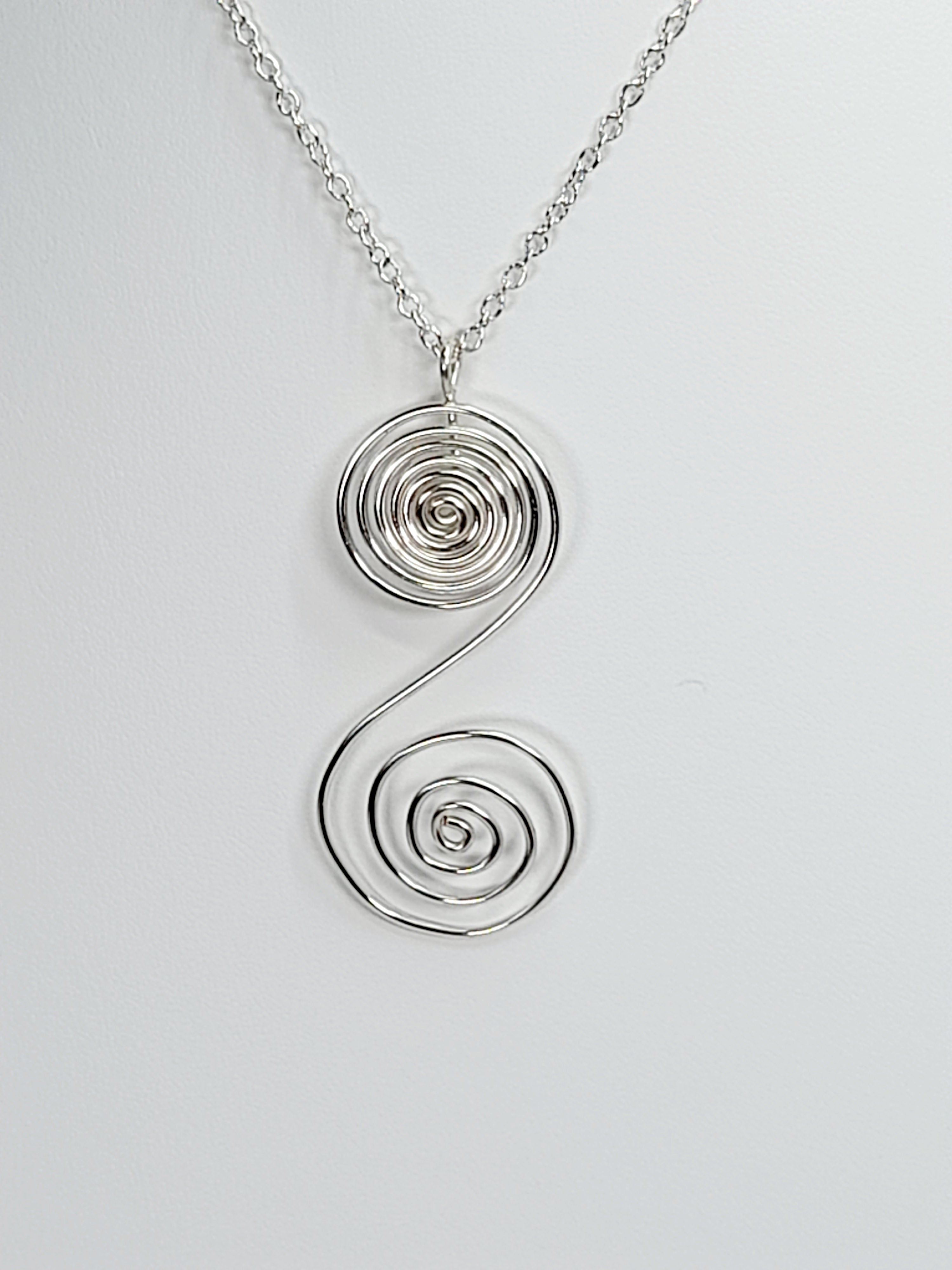 Handmade Silver Swirly Spiral Pendant Necklace, Lightweight Silver‑Plated Chain