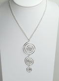 Handmade Silver Swirly Spiral Long Pendant Necklace, Lightweight Silver‑Plated Chain