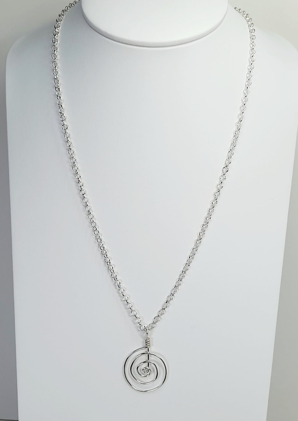 Handmade Silver Spiral Pendant Necklace, Lightweight Statement Design