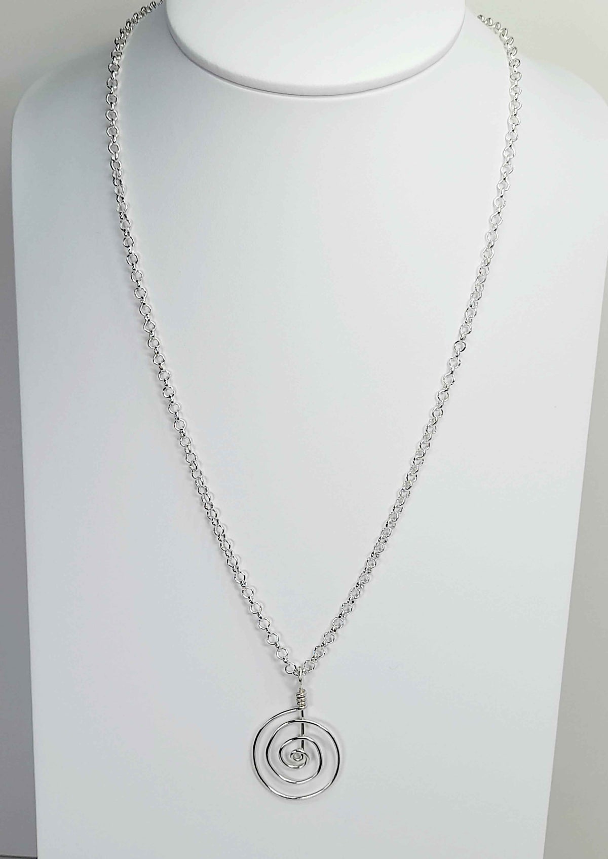 Handmade Silver Spiral Pendant Necklace, Lightweight Statement Design