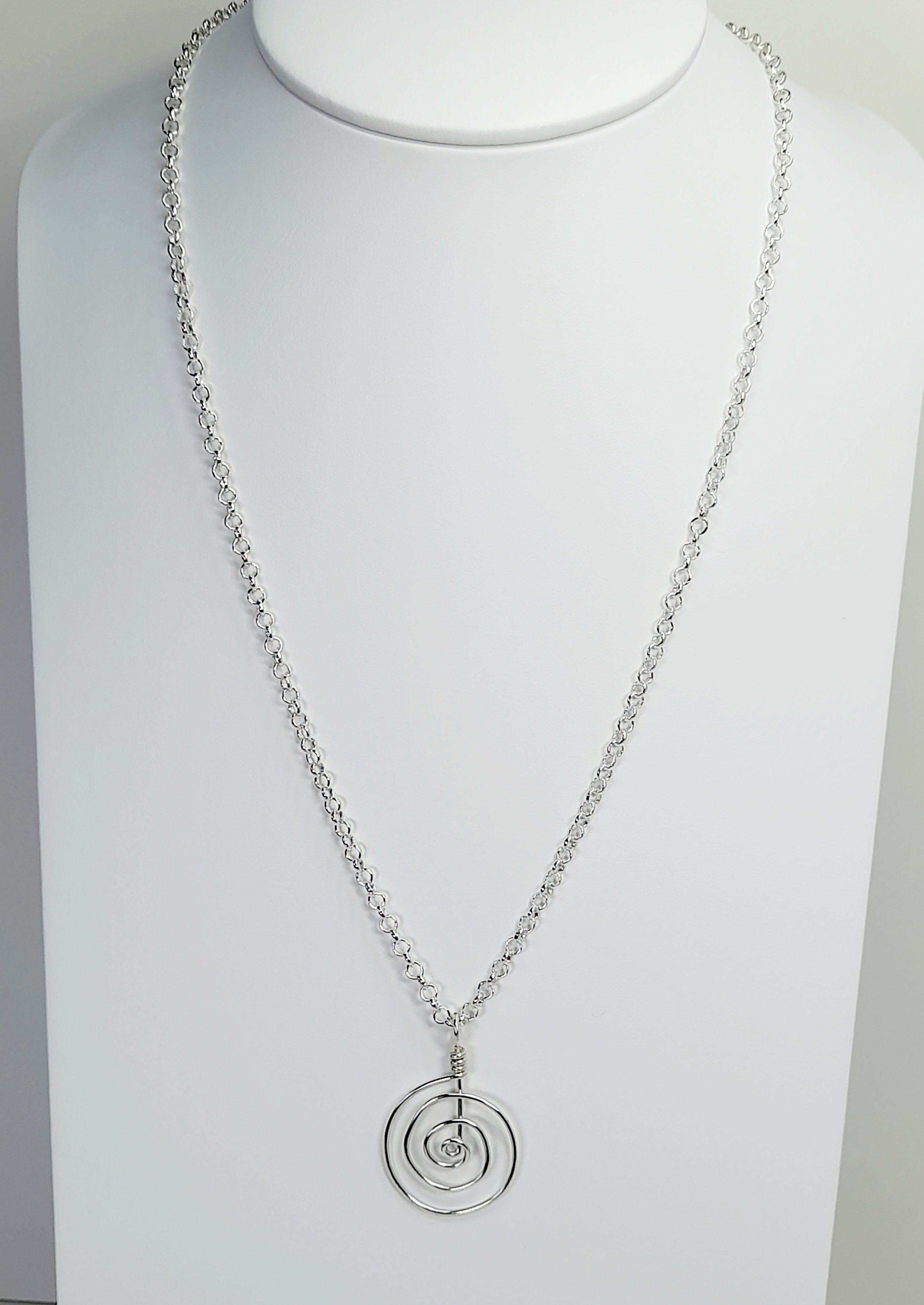 Handmade Silver Spiral Pendant Necklace, Lightweight Statement Design