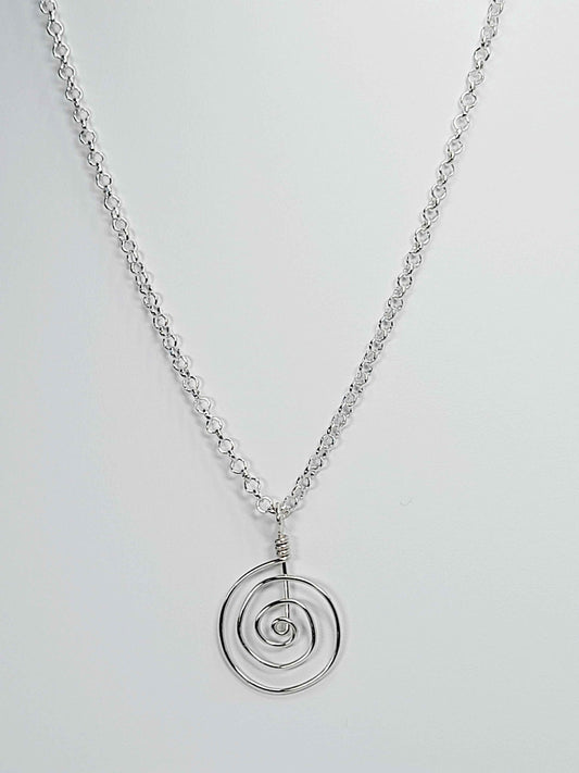 Handmade Silver Spiral Pendant Necklace, Lightweight Statement Design