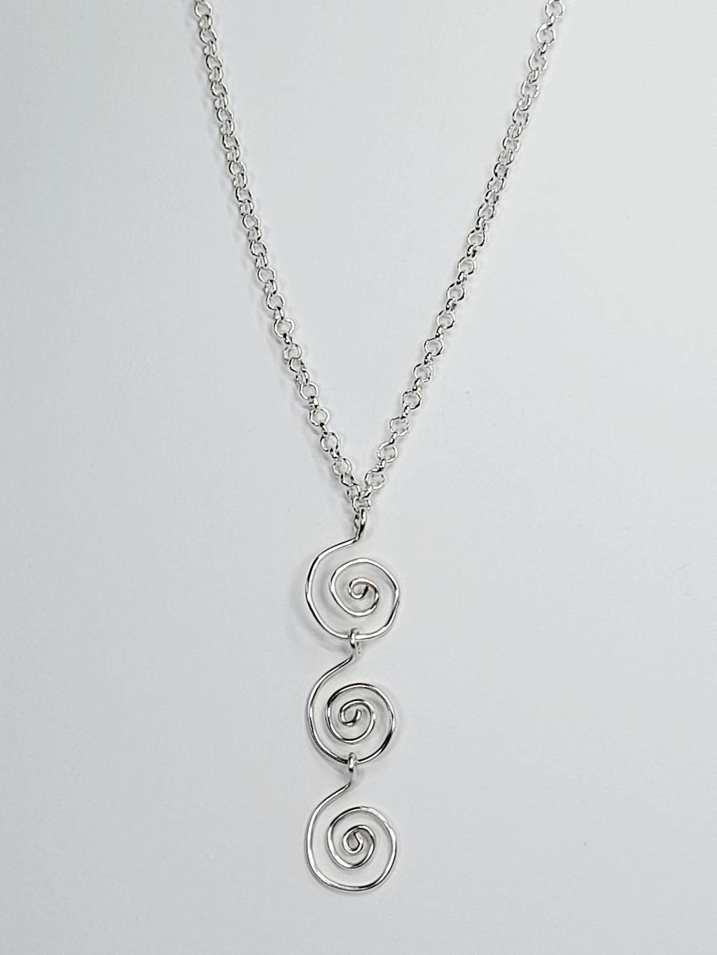Handmade Silver Swirly Spiral Long Pendant Necklace, Lightweight Geometric Design