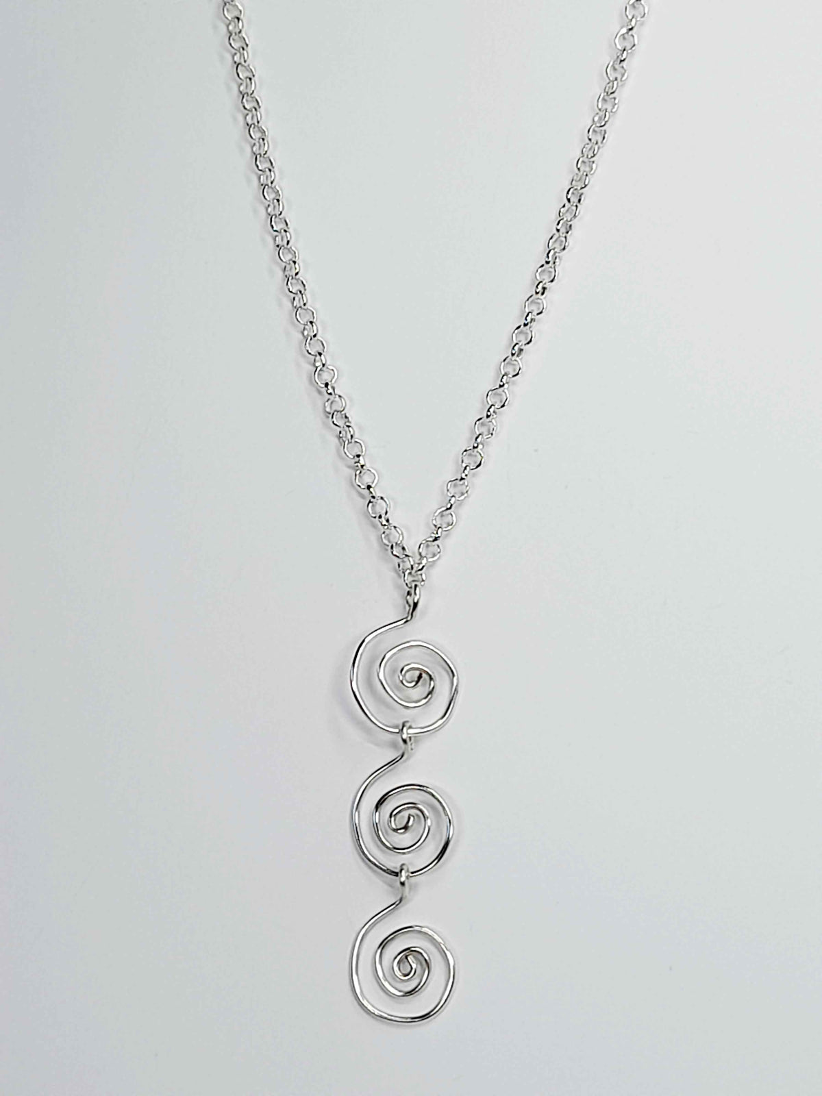 Handmade Silver Swirly Spiral Long Pendant Necklace, Lightweight Geometric Design