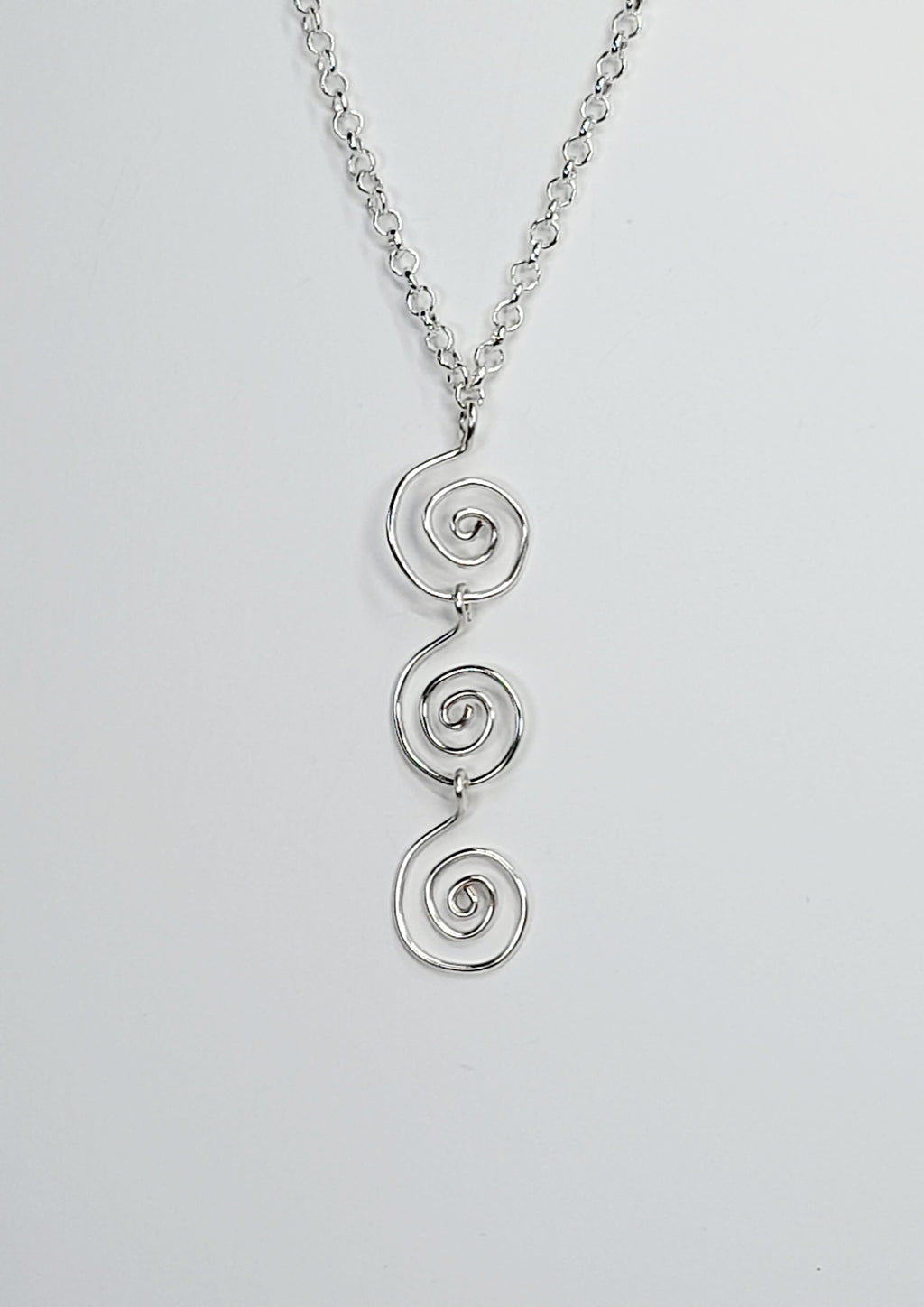 Handmade Silver Swirly Spiral Long Pendant Necklace, Lightweight Geometric Design