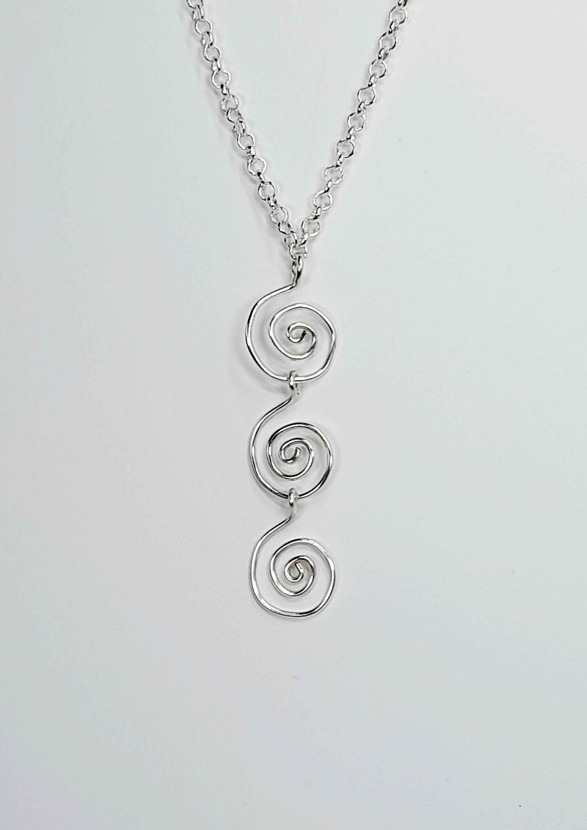 Handmade Silver Swirly Spiral Long Pendant Necklace, Lightweight Geometric Design
