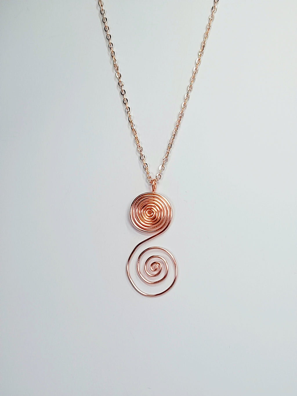 Handmade Rose Gold Swirly Spiral Long Pendant Necklace, Lightweight Statement Design