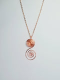 Handmade Rose Gold Swirly Spiral Long Pendant Necklace, Lightweight Statement Design