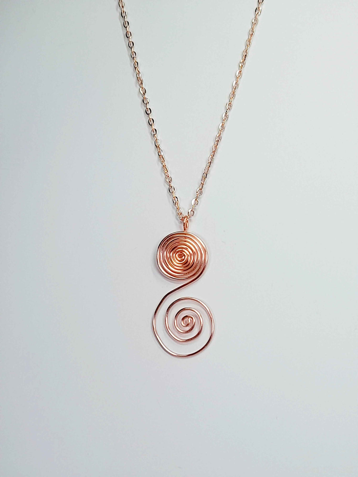 Handmade Rose Gold Swirly Spiral Long Pendant Necklace, Lightweight Statement Design