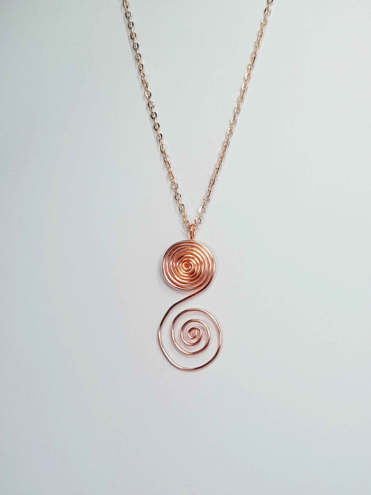 Handmade Rose Gold Swirly Spiral Long Pendant Necklace, Lightweight Statement Design