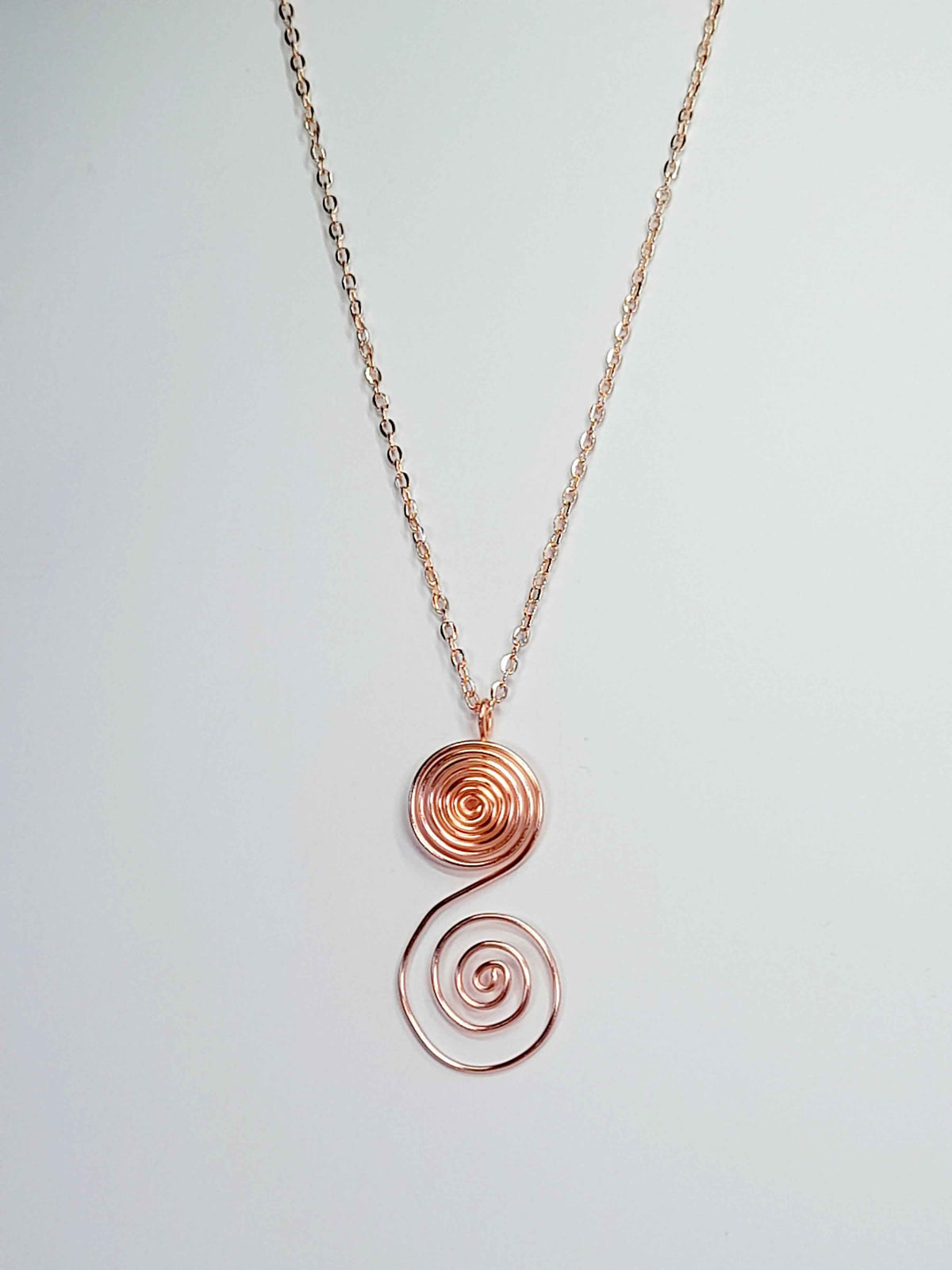 Handmade Rose Gold Swirly Spiral Long Pendant Necklace, Lightweight Statement Design