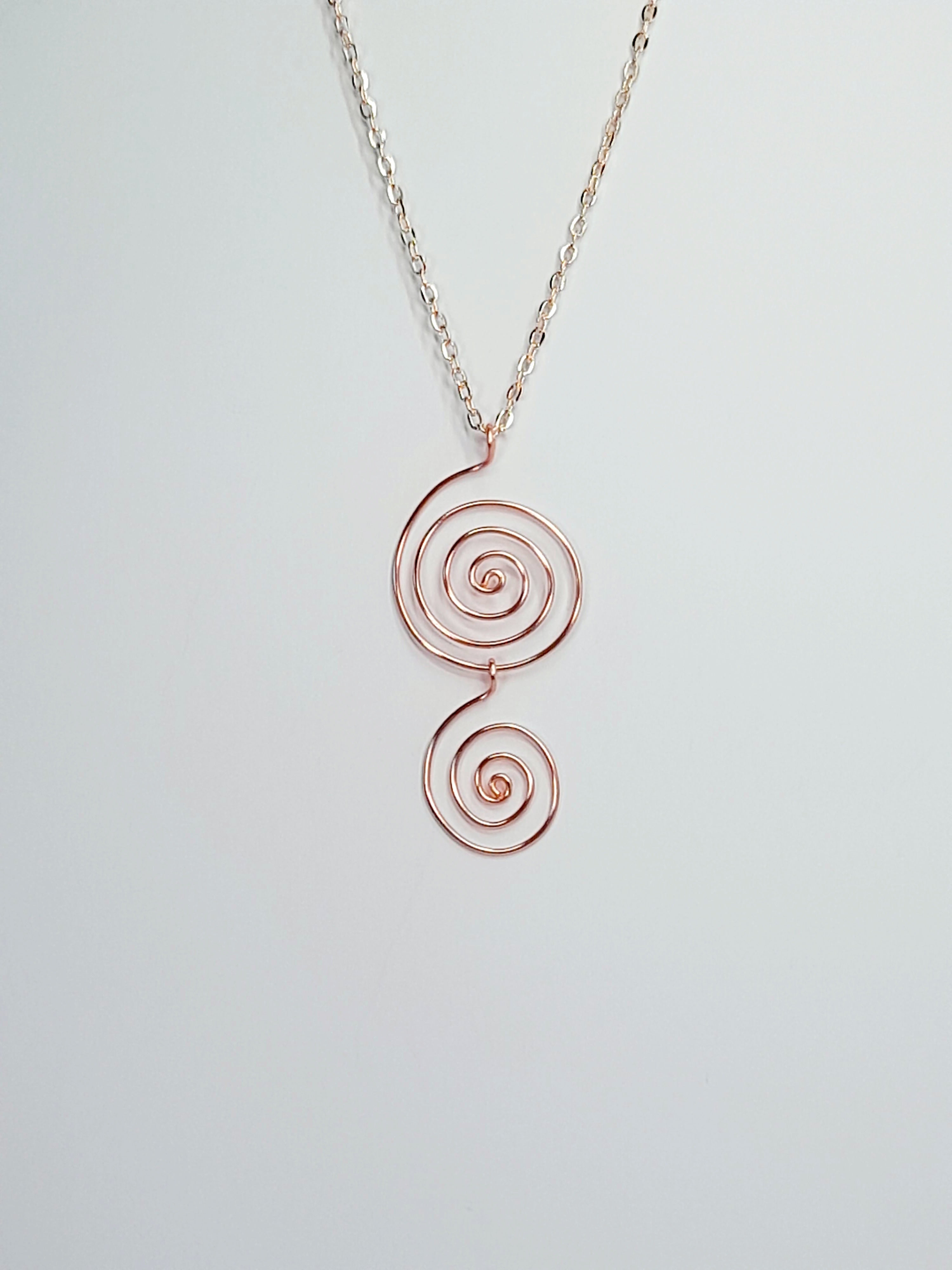Handmade Rose Gold Spiral Pendant Necklace, Lightweight Statement Design