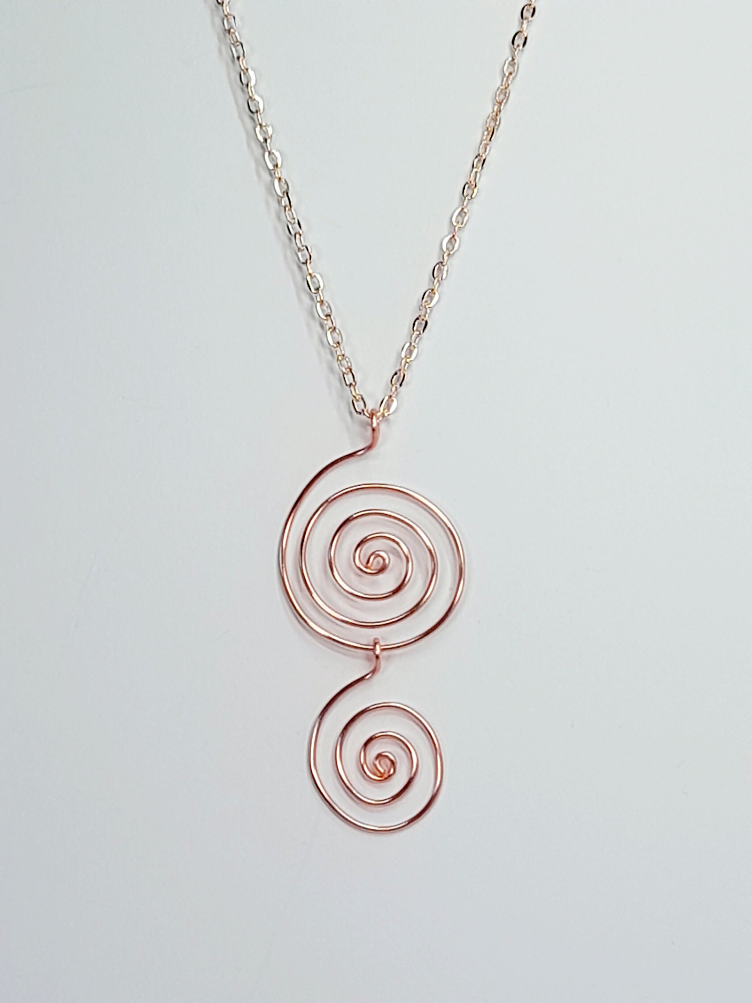 Handmade Rose Gold Spiral Pendant Necklace, Lightweight Statement Design