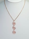 Handmade Rose Gold Swirly Spiral Long Pendant Necklace, Lightweight Geometric Design