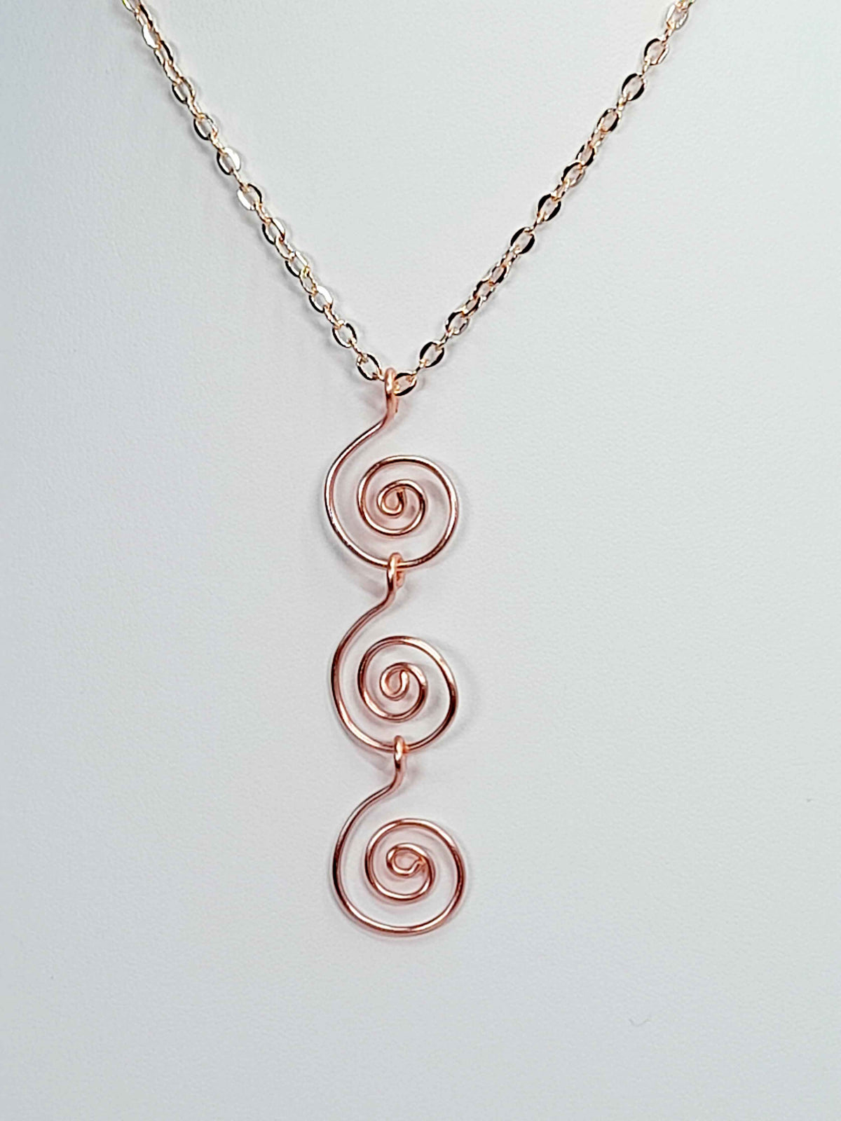 Handmade Rose Gold Swirly Spiral Long Pendant Necklace, Lightweight Geometric Design