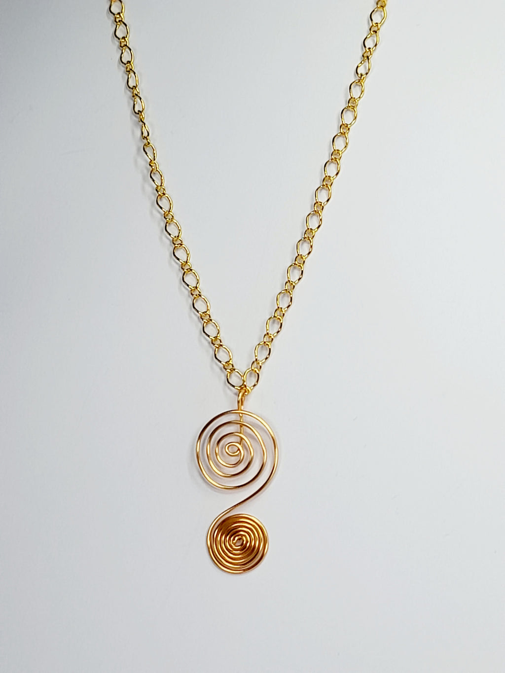 Handmade Gold Swirly Spiral Long Pendant Necklace, Lightweight Statement Design