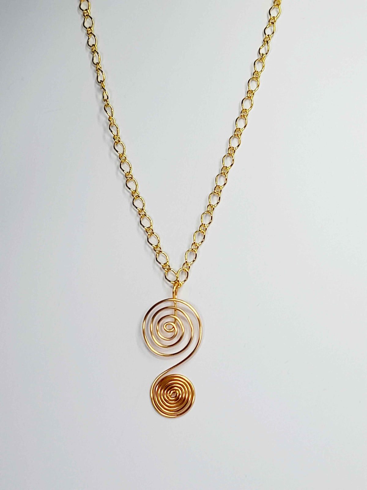 Handmade Gold Swirly Spiral Long Pendant Necklace, Lightweight Statement Design