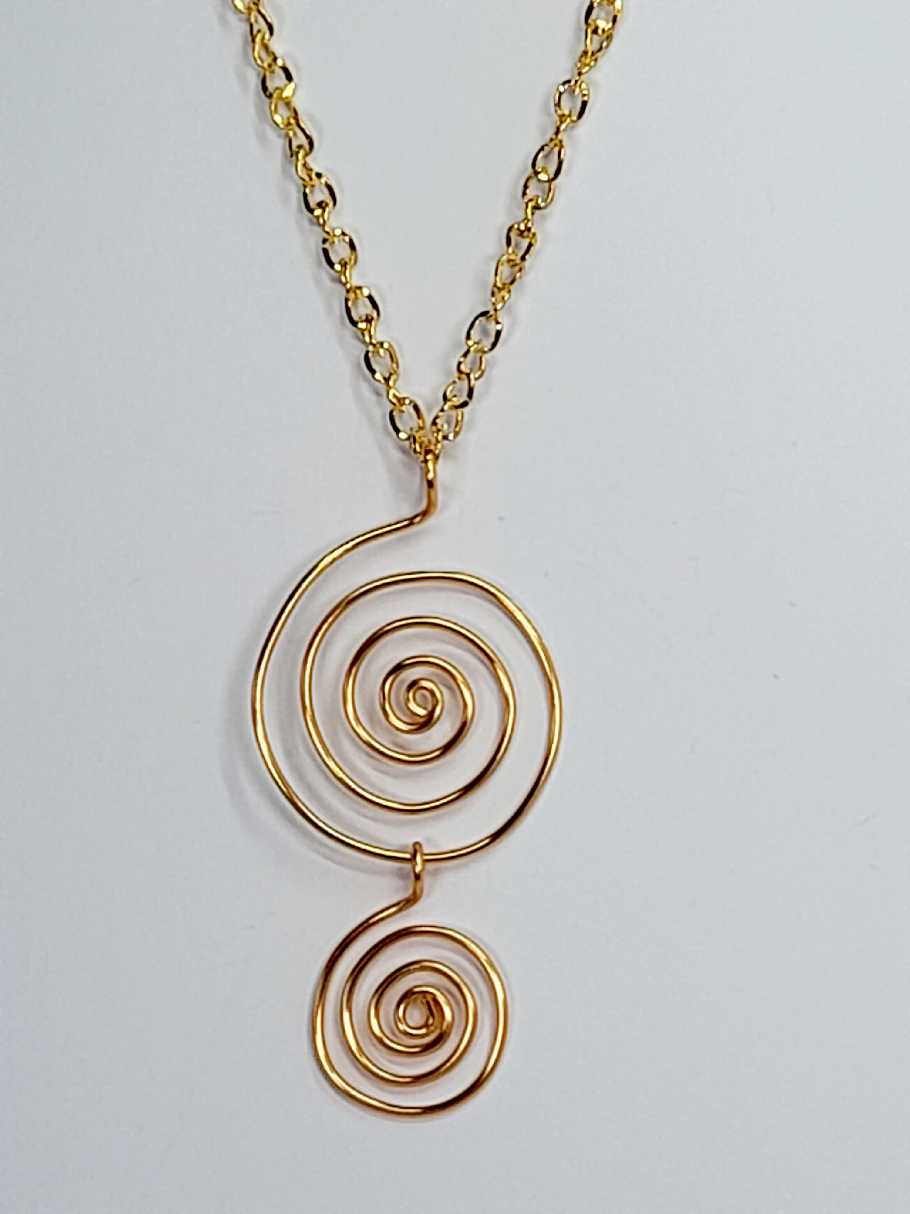 Handmade Gold Spiral Pendant Necklace, Lightweight Statement Design