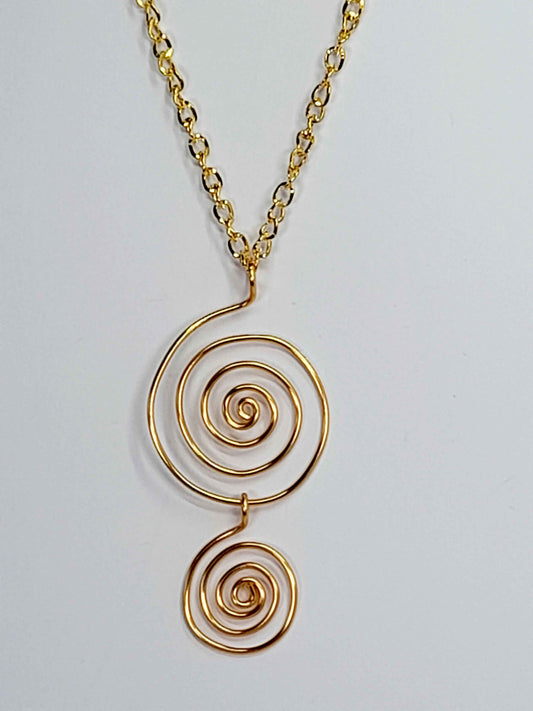 Handmade Gold Spiral Pendant Necklace, Lightweight Statement Design