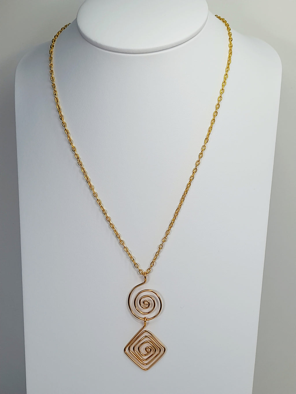 Handmade Gold Spiral Geometric Pendant Necklace, Lightweight Statement Design