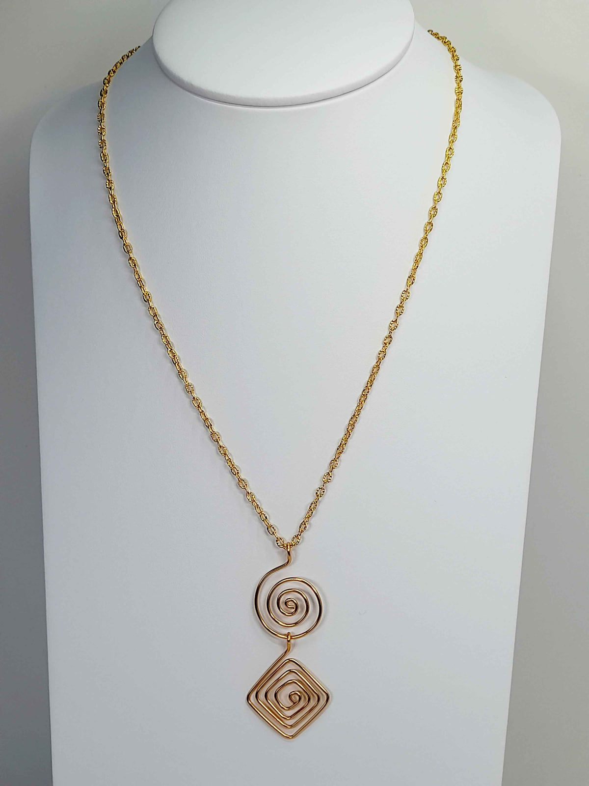 Handmade Gold Spiral Geometric Pendant Necklace, Lightweight Statement Design