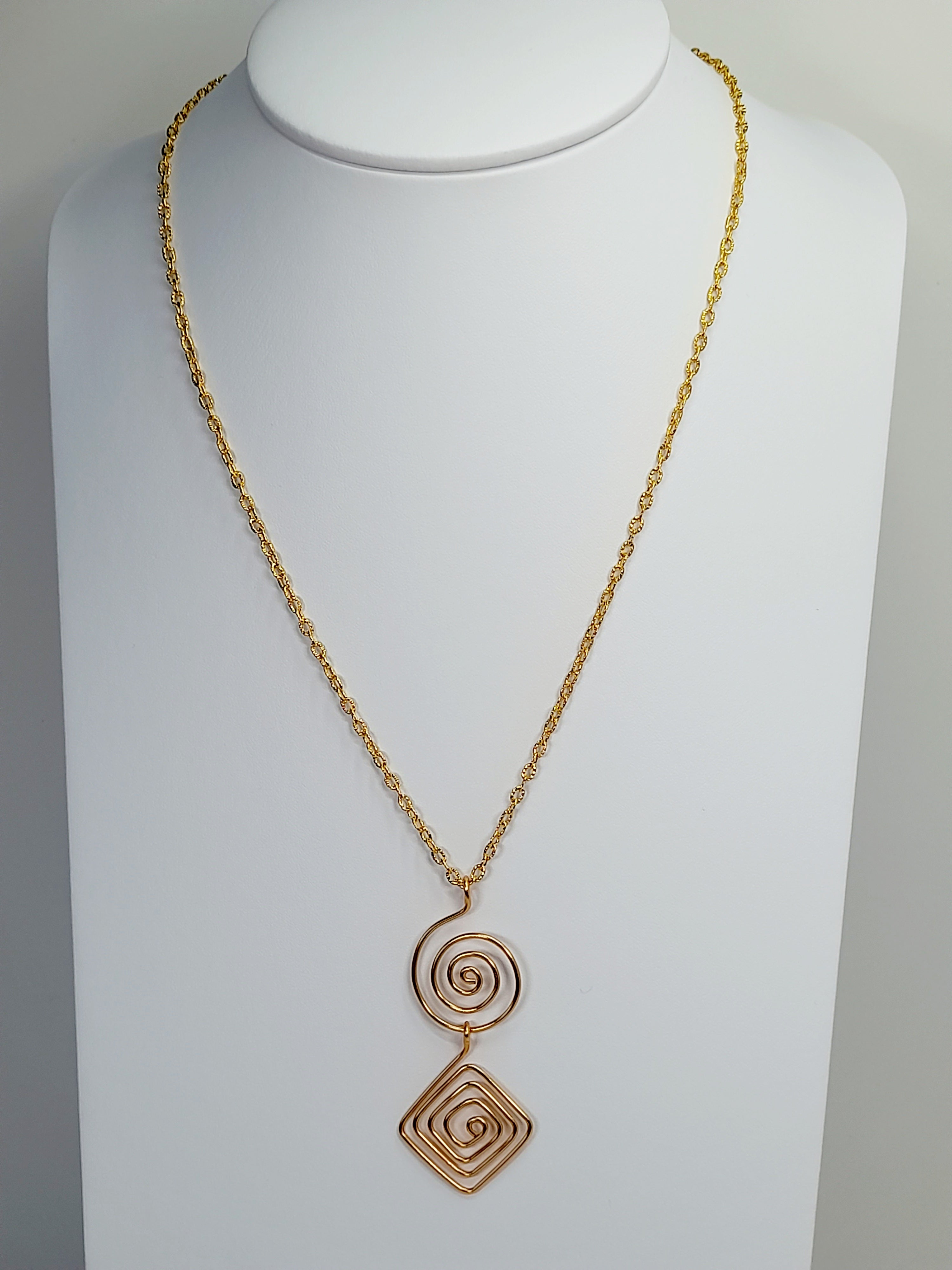 Handmade Gold Spiral Geometric Pendant Necklace, Lightweight Statement Design