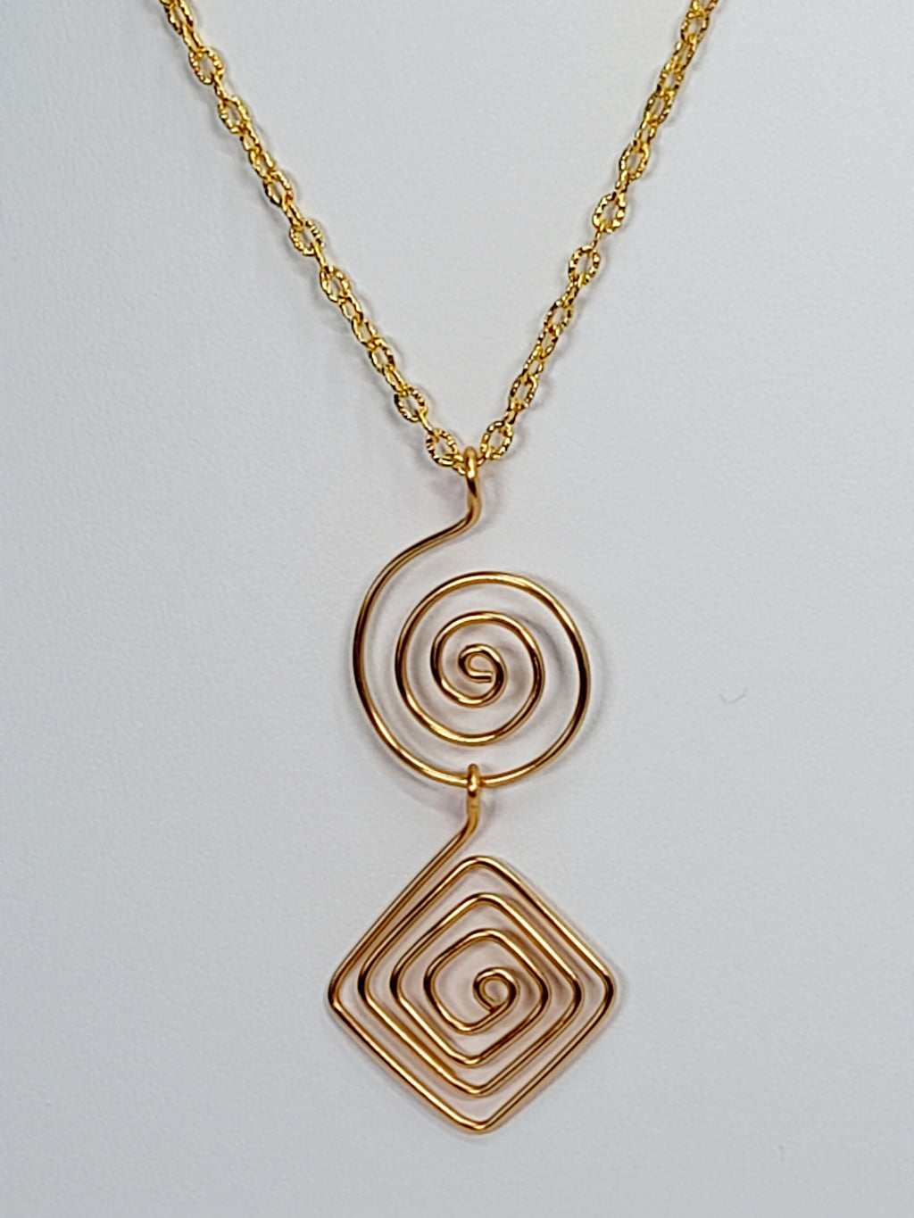 Handmade Gold Spiral Geometric Pendant Necklace, Lightweight Statement Design