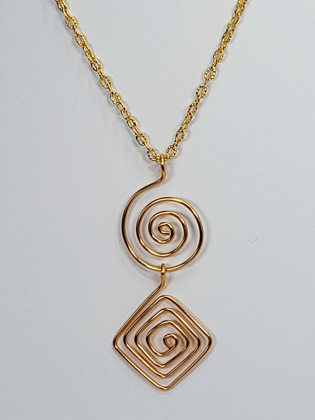 Handmade Gold Spiral Geometric Pendant Necklace, Lightweight Statement Design