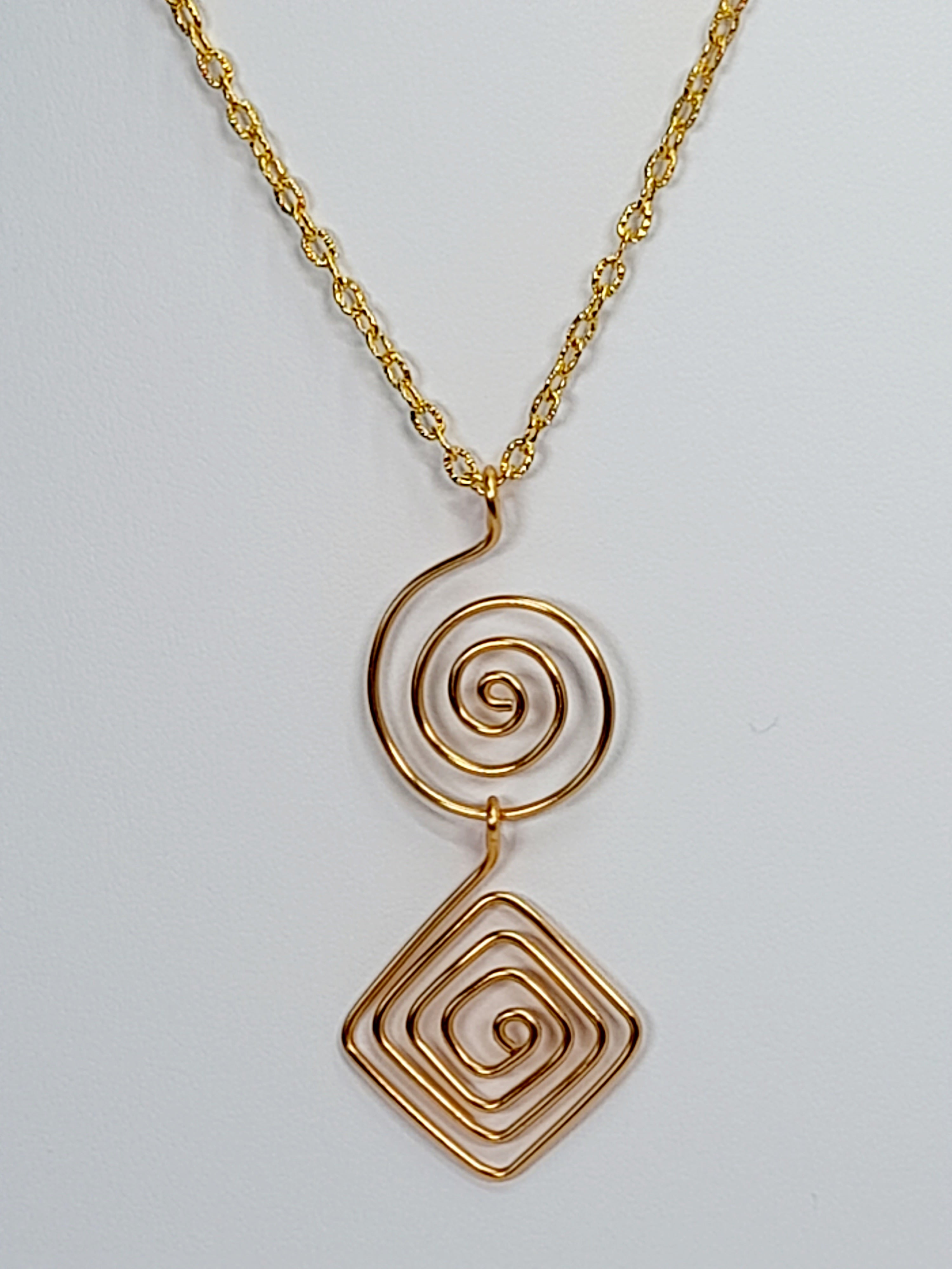 Handmade Gold Spiral Geometric Pendant Necklace, Lightweight Statement Design