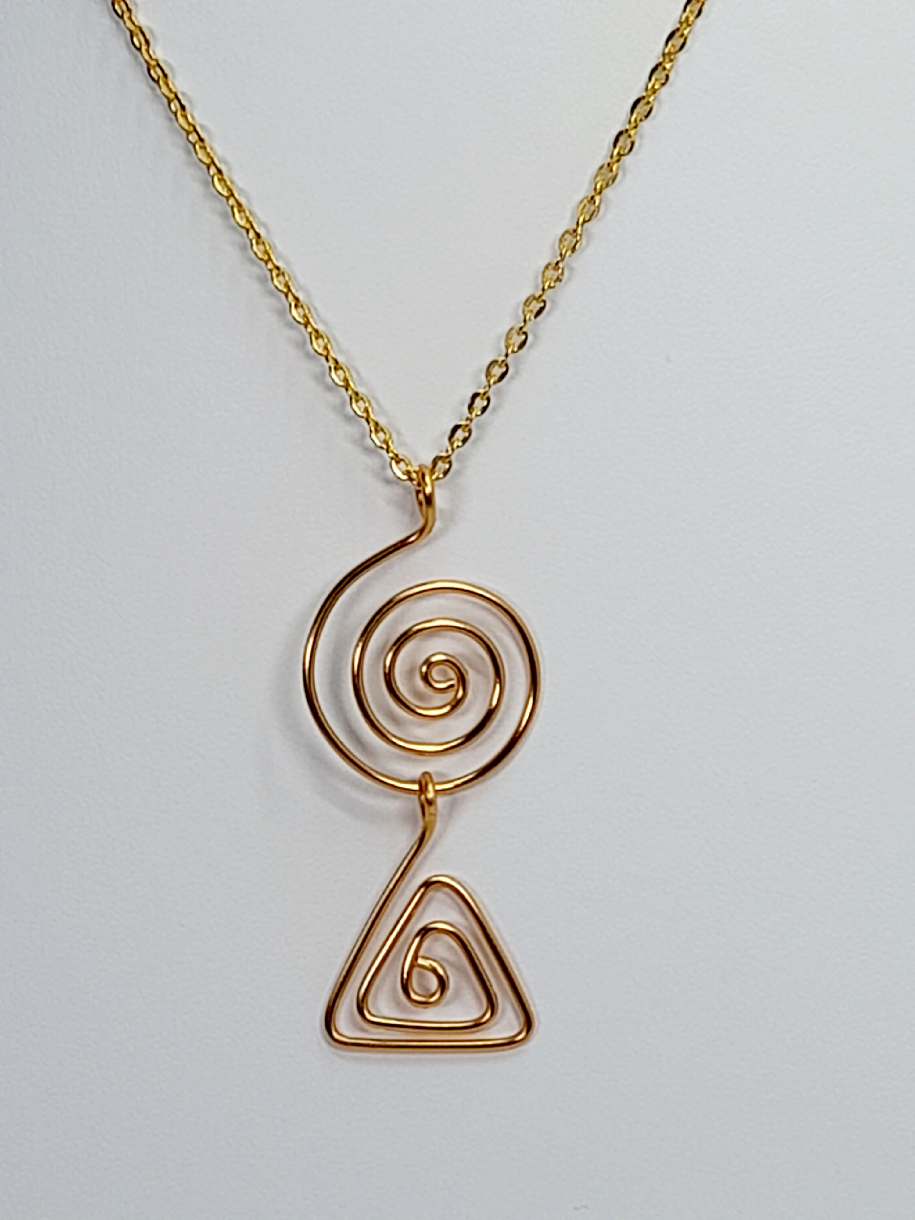 Handmade Gold Swirl Spiral Pendant Necklace, Lightweight Gold‑Plated Chain