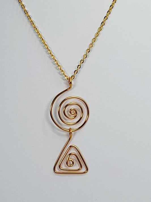Handmade Gold Swirl Spiral Pendant Necklace, Lightweight Gold‑Plated Chain