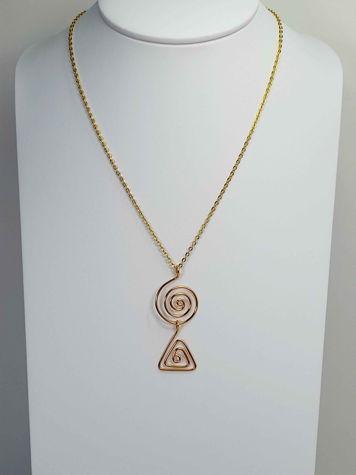 Handmade Gold Swirl Spiral Pendant Necklace, Lightweight Gold‑Plated Chain