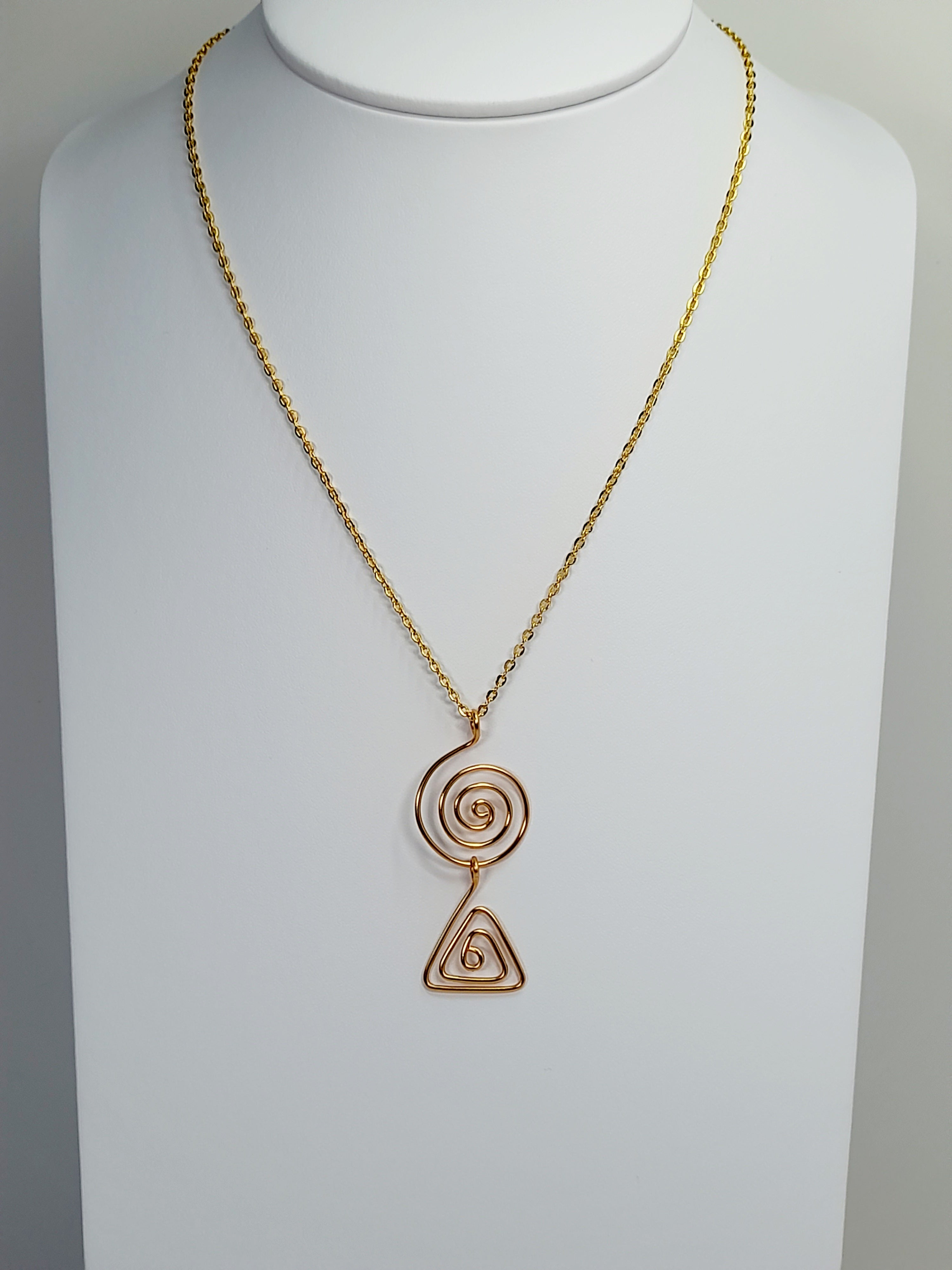 Handmade Gold Swirl Spiral Pendant Necklace, Lightweight Gold‑Plated Chain