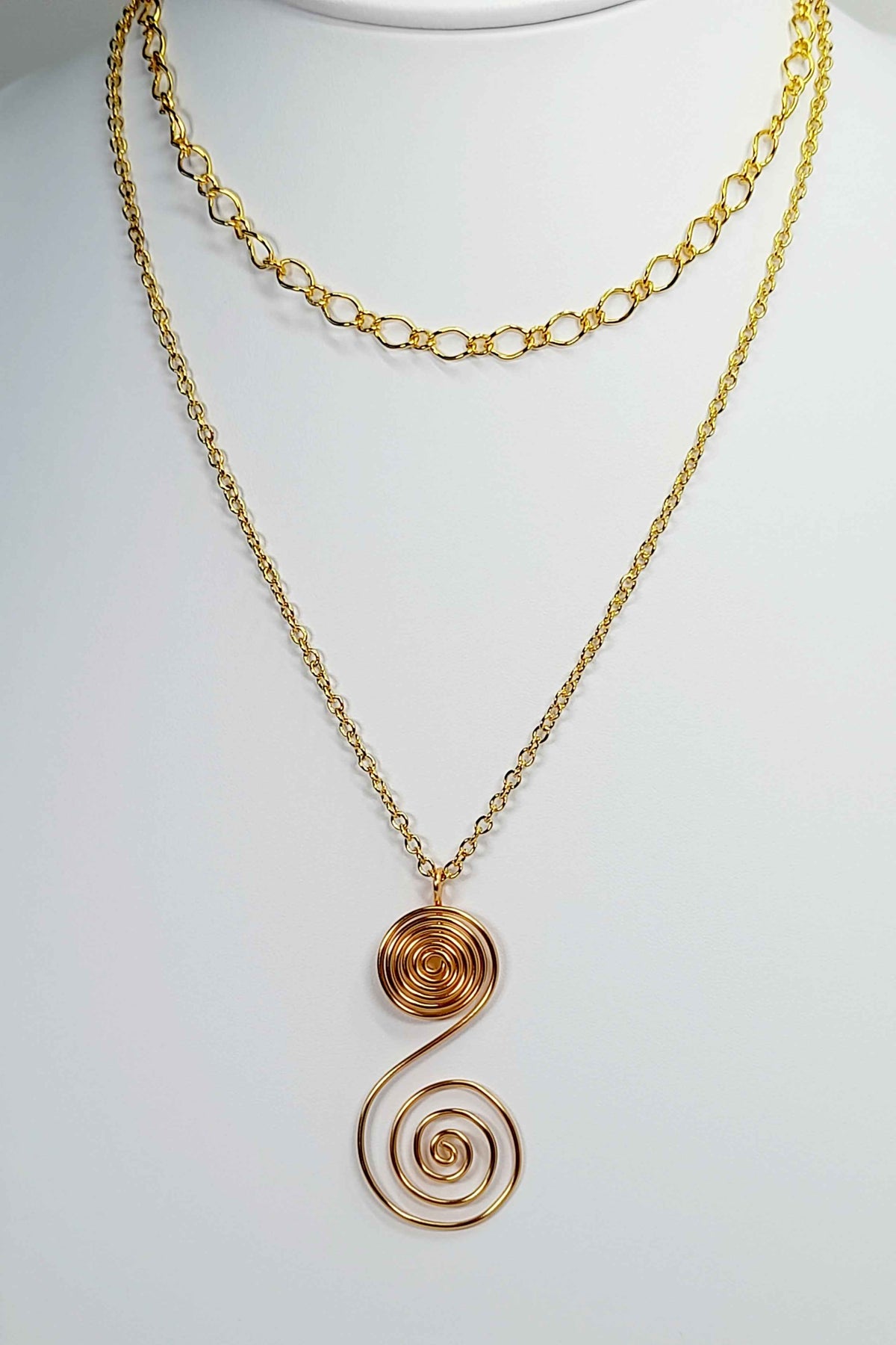 Handmade Gold Swirly Spiral Layered Necklace