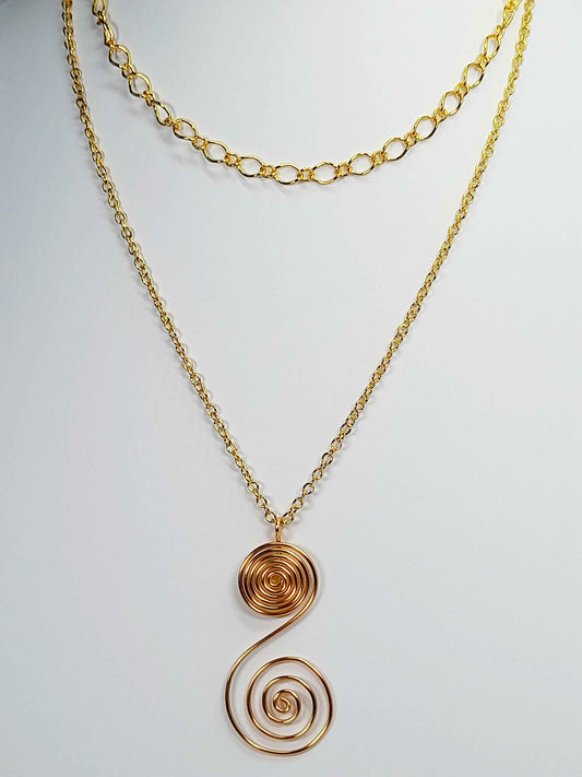 Handmade Gold Swirly Spiral Layered Necklace