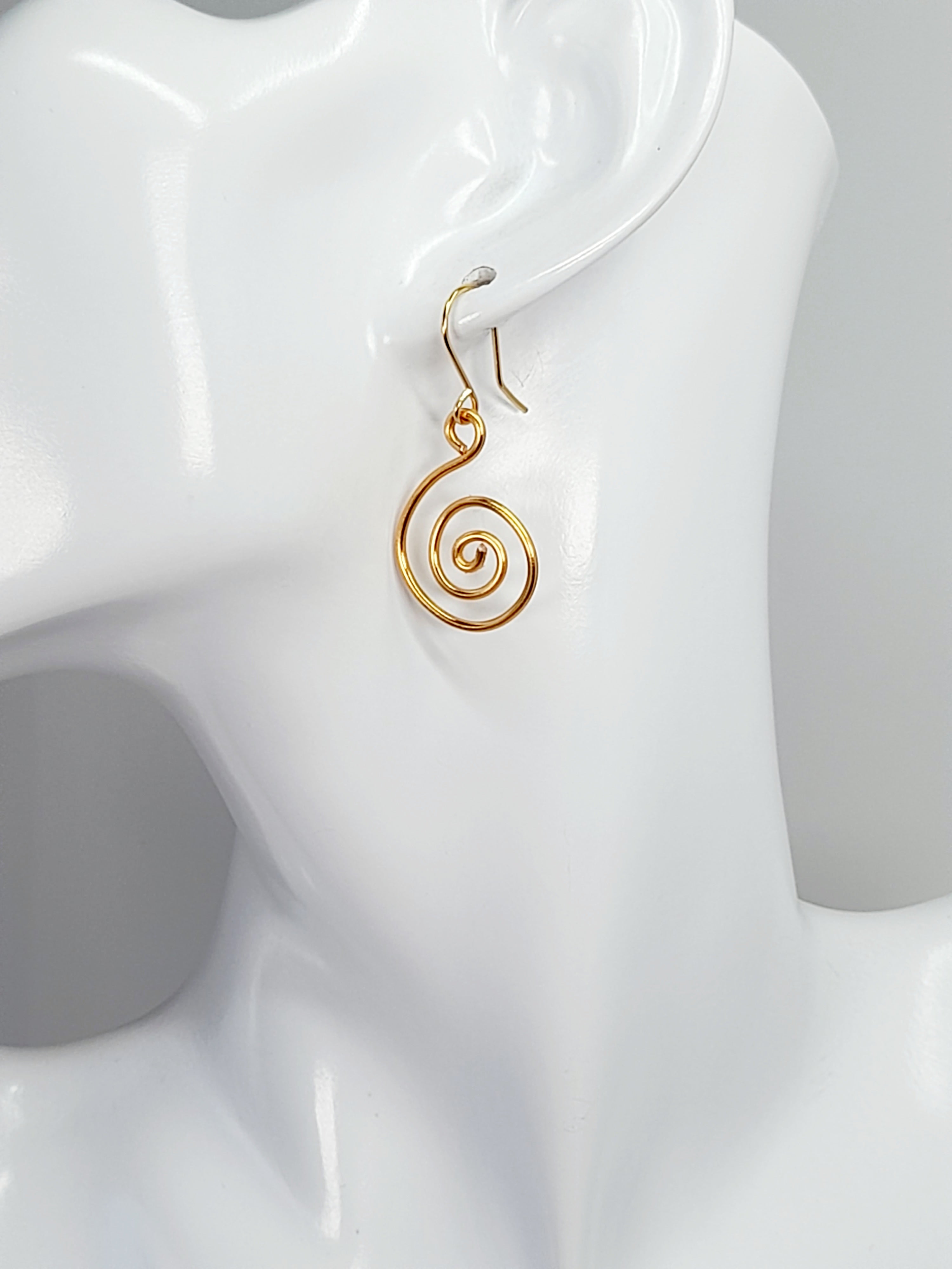 Handmade Gold Spiral Earrings, Lightweight