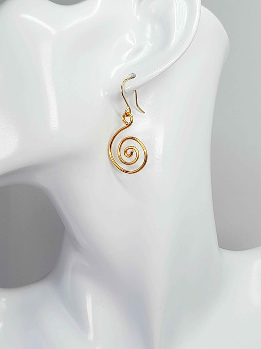 Handmade Gold Spiral Earrings, Lightweight