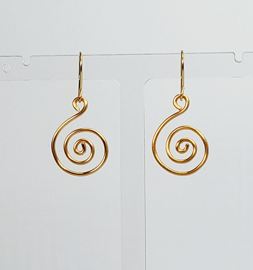 Handmade Gold Spiral Earrings, Lightweight