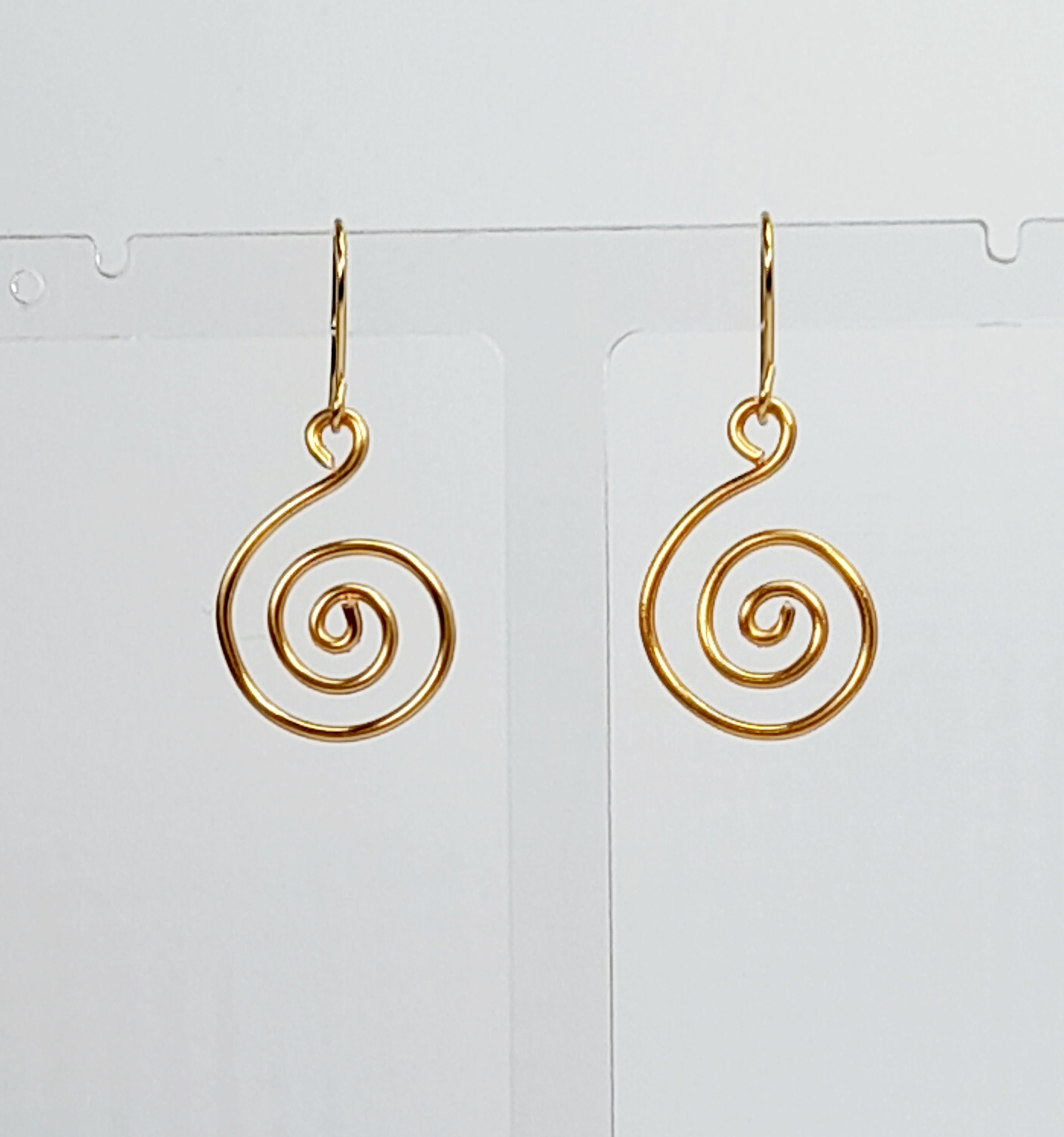 Handmade Gold Spiral Earrings, Lightweight