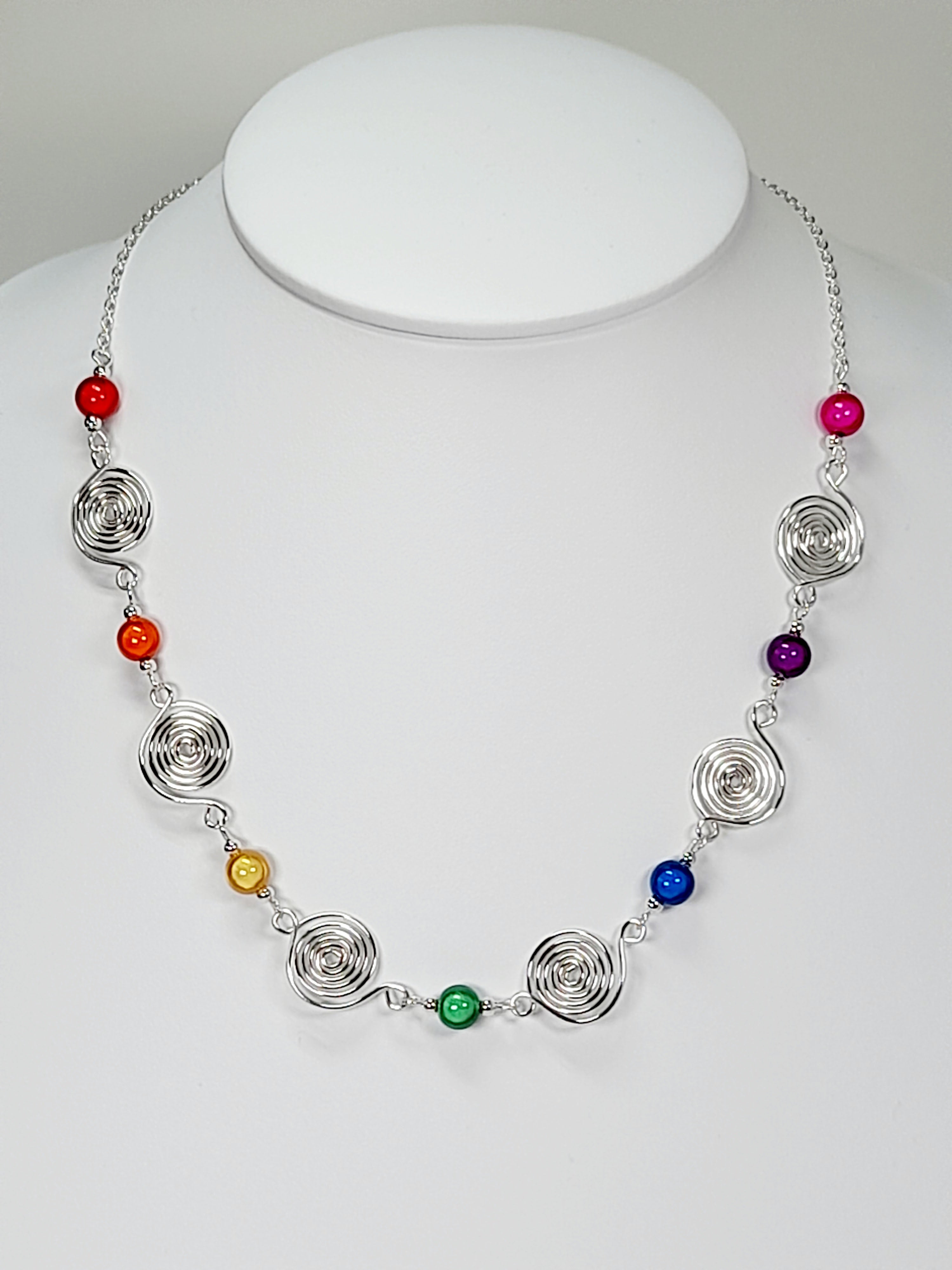 Handmade Rainbow Spiral Necklace – Colourful & Lightweight