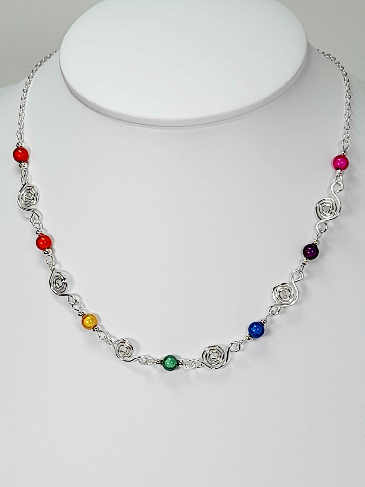 Dainty Super Swirly Rainbow Spiral Necklace – Colourful, Lightweight & Handmade